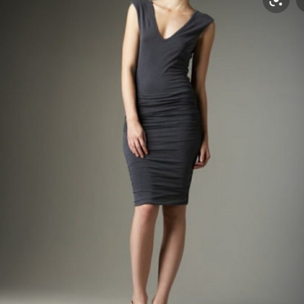 James Peres Standard Ruched Double V Dress